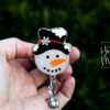 Snowman in a fancy hat Badge Reel, Christmas Badge Reel, Nurse Badge Reel, Retractable ID Holder, Glitter Badge Reel, Winter ID Holder