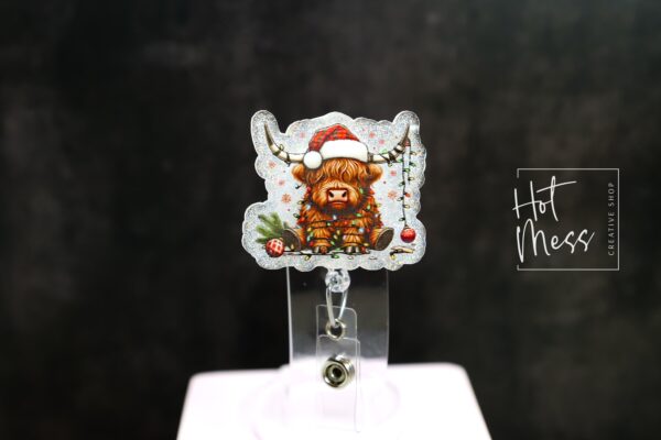 il_fullxfull.7406951809_qgl1 Christmas Highland Cow badge reel, Interchangeable Badge Reel, Cute badge Reel, Teacher ID Holder Nurse Badge Holder, Stocking Stuffer
