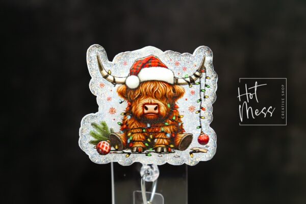 il_fullxfull.7406951811_a6dl Christmas Highland Cow badge reel, Interchangeable Badge Reel, Cute badge Reel, Teacher ID Holder Nurse Badge Holder, Stocking Stuffer