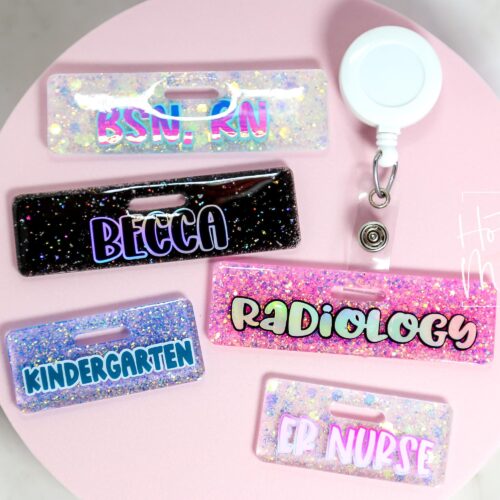 Glitter Custom Personalized Mini Badge Buddy, Hospital ID, Glitter Name Tag Flair