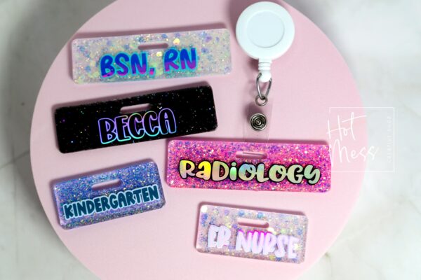 Glitter Custom Personalized Mini Badge Buddy, Hospital ID, Glitter Name Tag Flair