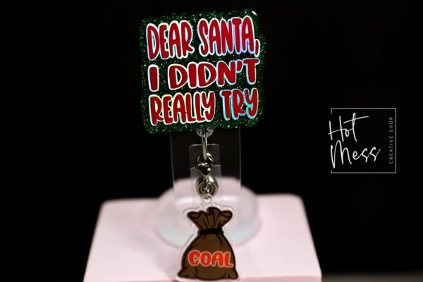 il_fullxfull.7410579973_ifgc Christmas Badge Reel, Dear Santa, Nurse Badge Reel, Retractable ID Holder, Interchangeable, Glitter Badge Reel, Stocking Stuffer