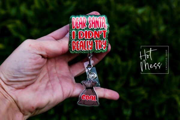 il_fullxfull.7410580053_9tpa Christmas Badge Reel, Dear Santa, Nurse Badge Reel, Retractable ID Holder, Interchangeable, Glitter Badge Reel, Stocking Stuffer