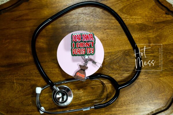 il_fullxfull.7410580061_1kbf Christmas Badge Reel, Dear Santa, Nurse Badge Reel, Retractable ID Holder, Interchangeable, Glitter Badge Reel, Stocking Stuffer