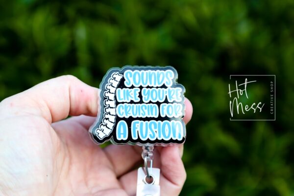 Funny Spinal Fusion Badge Reel: Retractable ID Holder for RN, Ortho, Medical Professionals