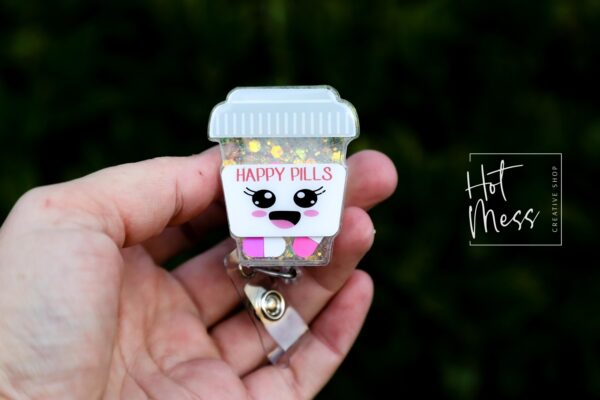 il_fullxfull.7410825361_tknl 3D Happy Pills Glitter Badge Reel, Retractable Badge Reel, Interchangeable Badge Reel, Gift for Pharmacist, pharmacy tech