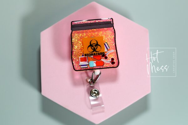 il_fullxfull.7410894075_plbl 3D Biohazard Bag ID Holder, Medical ID Holder, Interchangeable Badge, Stocking Stuffer, Gift for Lab Techs, Nurses, and Phlebotomists