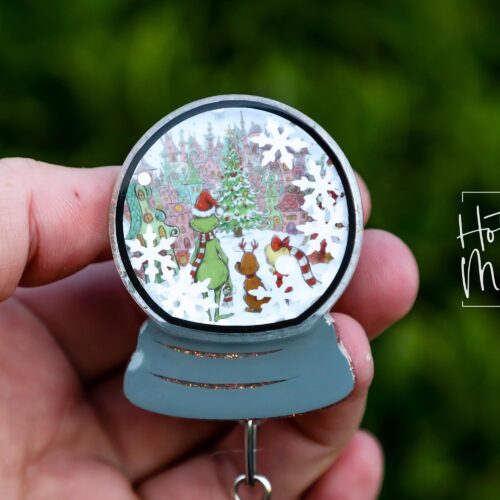 Snow globe Badge Reel, 3d Snowglobe Christmas Badge Reel, Nurse Badge Reel, Retractable ID Holder, Glitter Badge Reel, Winter ID Holder