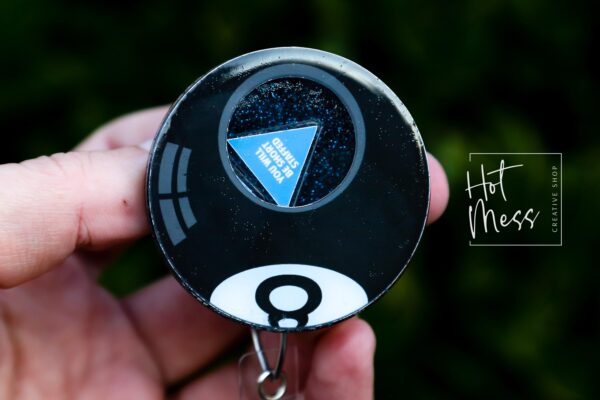 Unmagic Eight Ball Badge Reel, Shaker Badge Reel, RN id Holder, Retractable Acrylic Badge Reel, Nurse Gift, Funny Badge Reel