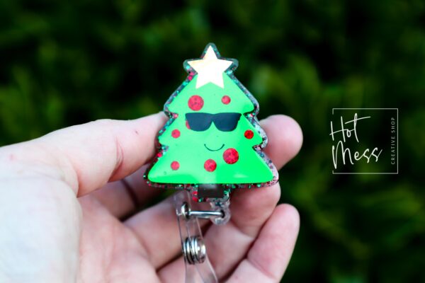 il_fullxfull.7411123239_m115 Cute Christmas Tree Badge Reel, Christmas Tree Badge Reel, Funny Badge Reel, Retractable ID Holder, Interchangeable, Glitter Badge Reel