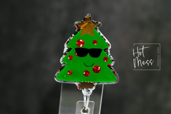 il_fullxfull.7411123249_a8ab Cute Christmas Tree Badge Reel, Christmas Tree Badge Reel, Funny Badge Reel, Retractable ID Holder, Interchangeable, Glitter Badge Reel