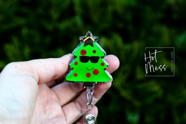 il_fullxfull.7411123251_t4ey Cute Christmas Tree Badge Reel, Christmas Tree Badge Reel, Funny Badge Reel, Retractable ID Holder, Interchangeable, Glitter Badge Reel