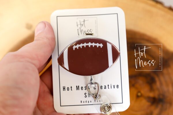 No Glitter Football Badge Reel, Football Coach Gift, Sports coach ID Holder