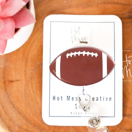 il_fullxfull.7412597900_91ub No Glitter Football Badge Reel, Football Coach Gift, Sports coach ID Holder