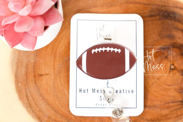 No Glitter Football Badge Reel, Football Coach Gift, Sports coach ID Holder