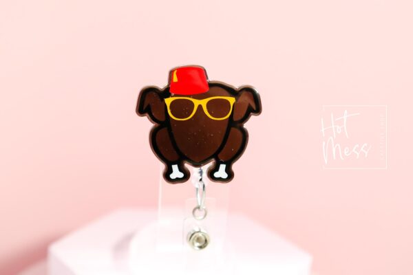 Friendsgiving Badge Reel, Thanksgiving Gift, Turkey ID Holder, Interchangeable badge reel, No Glitter