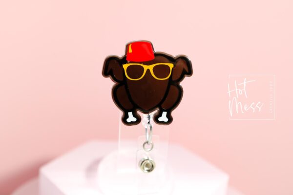 Friendsgiving Badge Reel, Thanksgiving Gift, Turkey ID Holder, Interchangeable badge reel, No Glitter