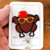 Friendsgiving Badge Reel, Thanksgiving Gift, Turkey ID Holder, Interchangeable badge reel, No Glitter