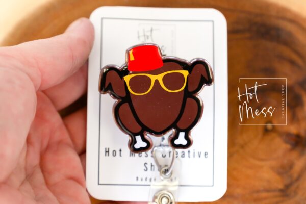 Friendsgiving Badge Reel, Thanksgiving Gift, Turkey ID Holder, Interchangeable badge reel, No Glitter