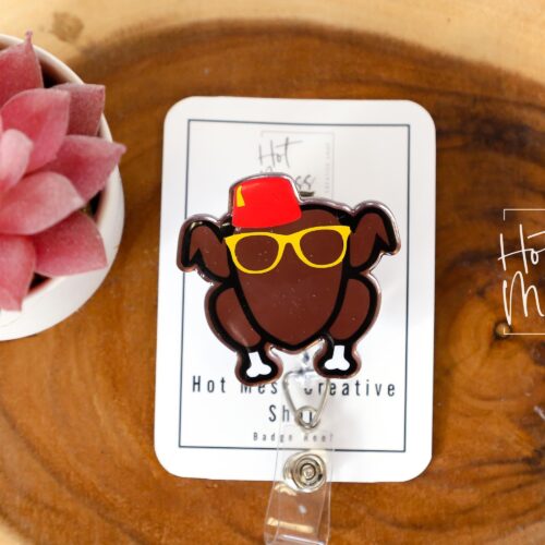 il_fullxfull.7412612850_55du Friendsgiving Badge Reel, Thanksgiving Gift, Turkey ID Holder, Interchangeable badge reel, No Glitter