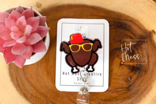 Friendsgiving Badge Reel, Thanksgiving Gift, Turkey ID Holder, Interchangeable badge reel, No Glitter
