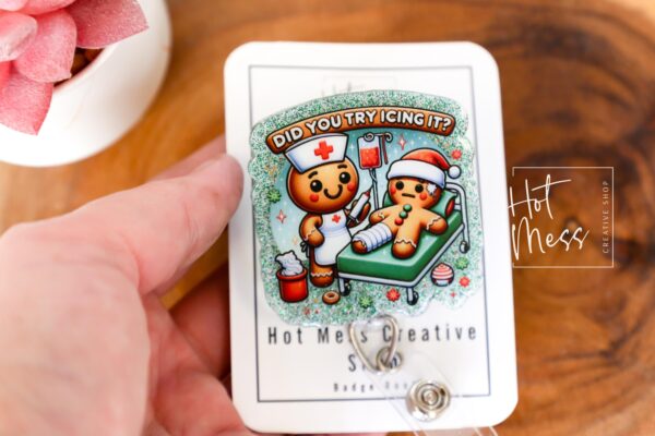 Did you Icing it Badge Reel, Nurse Christmas Gift, Retractable ID Holder, Interchangeable, Urgent Care
