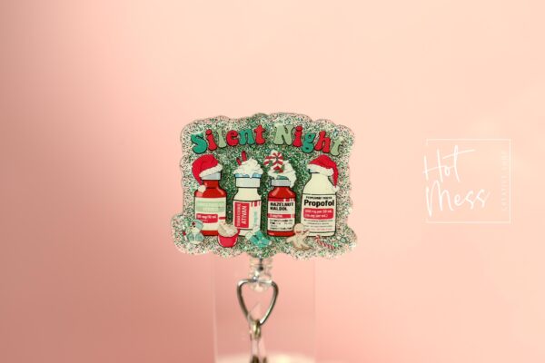 Silent Night Funny Badge reel, RN ID Holder, ICU Retractable Acrylic Badge Reel, Night Shift, er id Holder