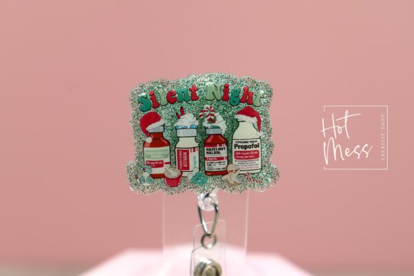Silent Night Funny Badge reel, RN ID Holder, ICU Retractable Acrylic Badge Reel, Night Shift, er id Holder