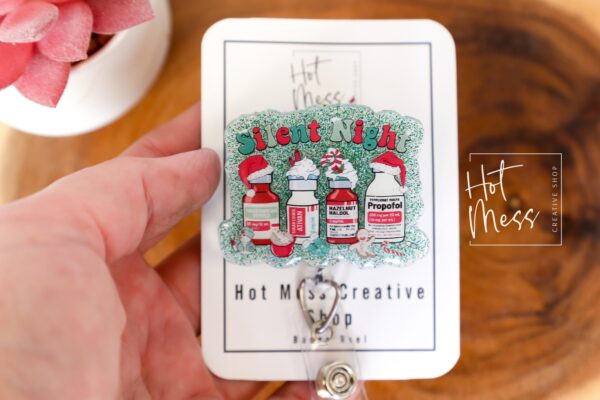 Silent Night Funny Badge reel, RN ID Holder, ICU Retractable Acrylic Badge Reel, Night Shift, er id Holder