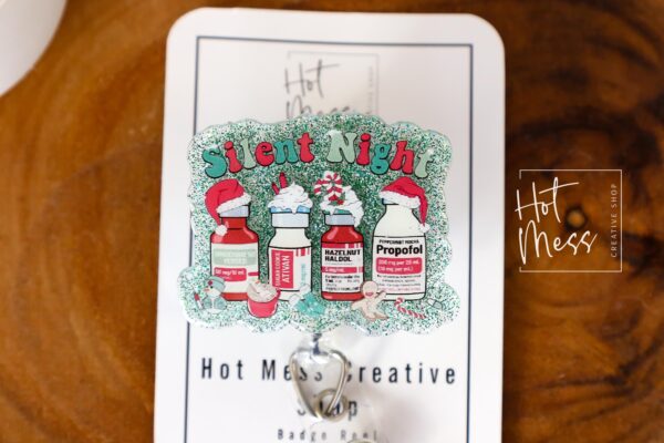 Silent Night Funny Badge reel, RN ID Holder, ICU Retractable Acrylic Badge Reel, Night Shift, er id Holder