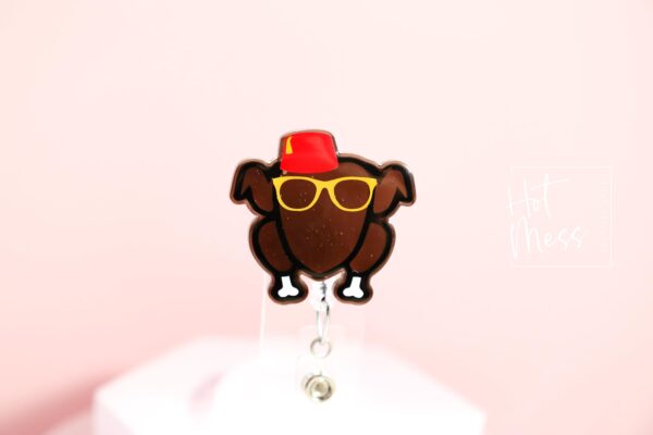 Friendsgiving Badge Reel, Thanksgiving Gift, Turkey ID Holder, Interchangeable badge reel, No Glitter