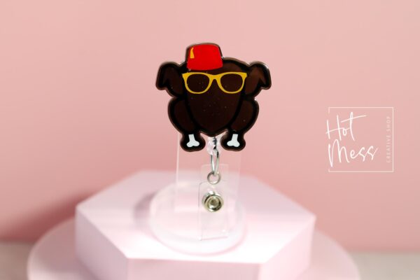 Friendsgiving Badge Reel, Thanksgiving Gift, Turkey ID Holder, Interchangeable badge reel, No Glitter