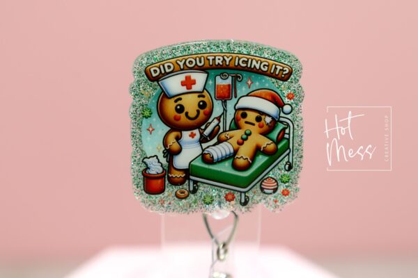 Did you Icing it Badge Reel, Nurse Christmas Gift, Retractable ID Holder, Interchangeable, Urgent Care