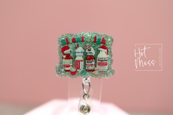 Silent Night Funny Badge reel, RN ID Holder, ICU Retractable Acrylic Badge Reel, Night Shift, er id Holder